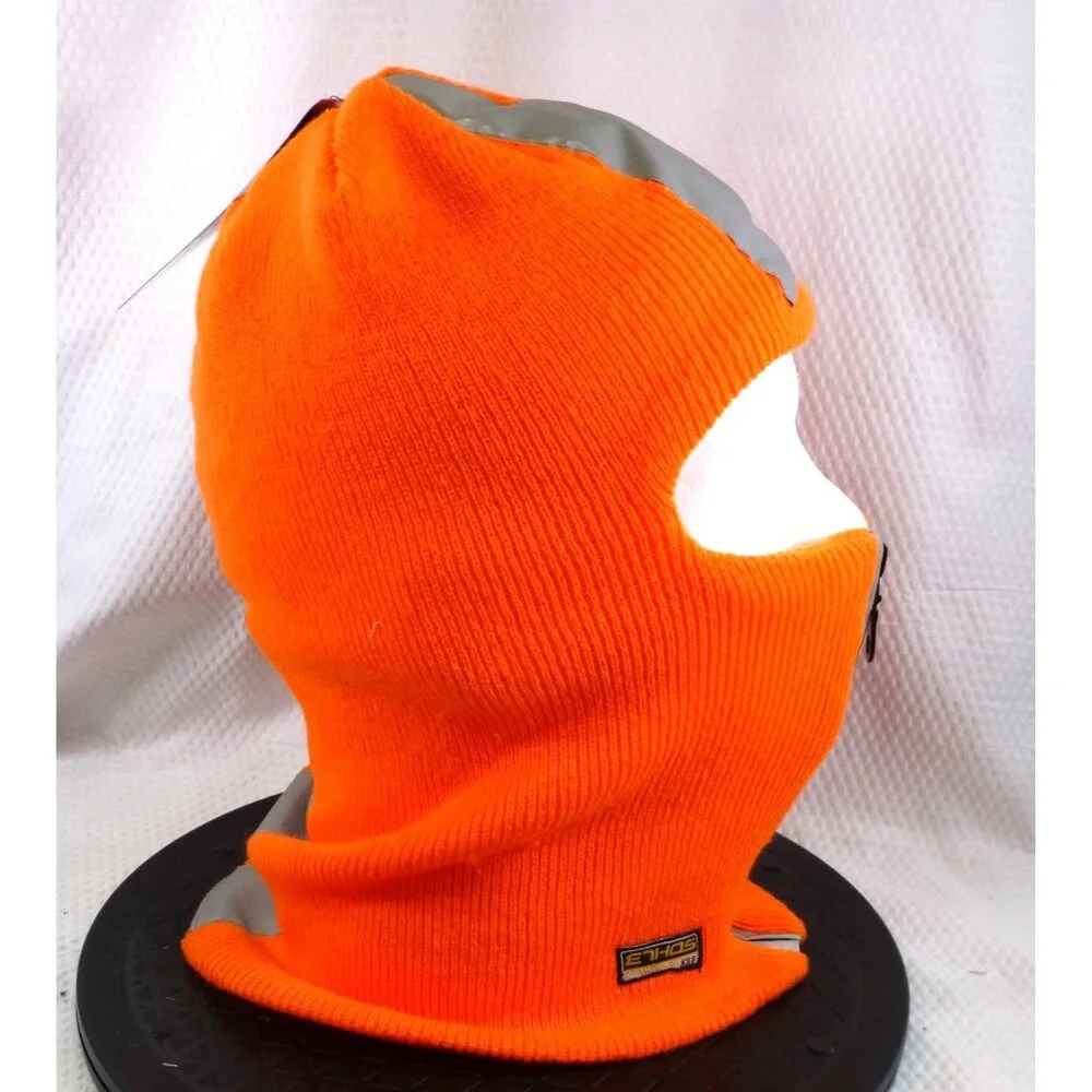 NWTHigh-Visibility Orange Knit Balaclava With Reflective Stripes & Zippered Fron